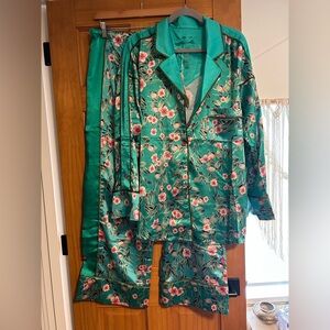 Floral Green Satin Pajama Set